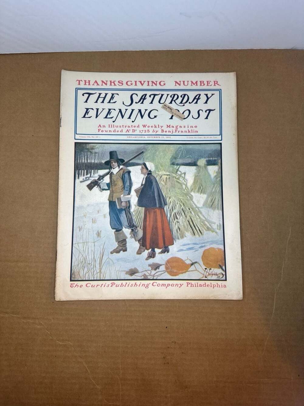 VTG The Saturday Evening Post Nov 25 1899 Thanksgiving Number Pilgrim Cover